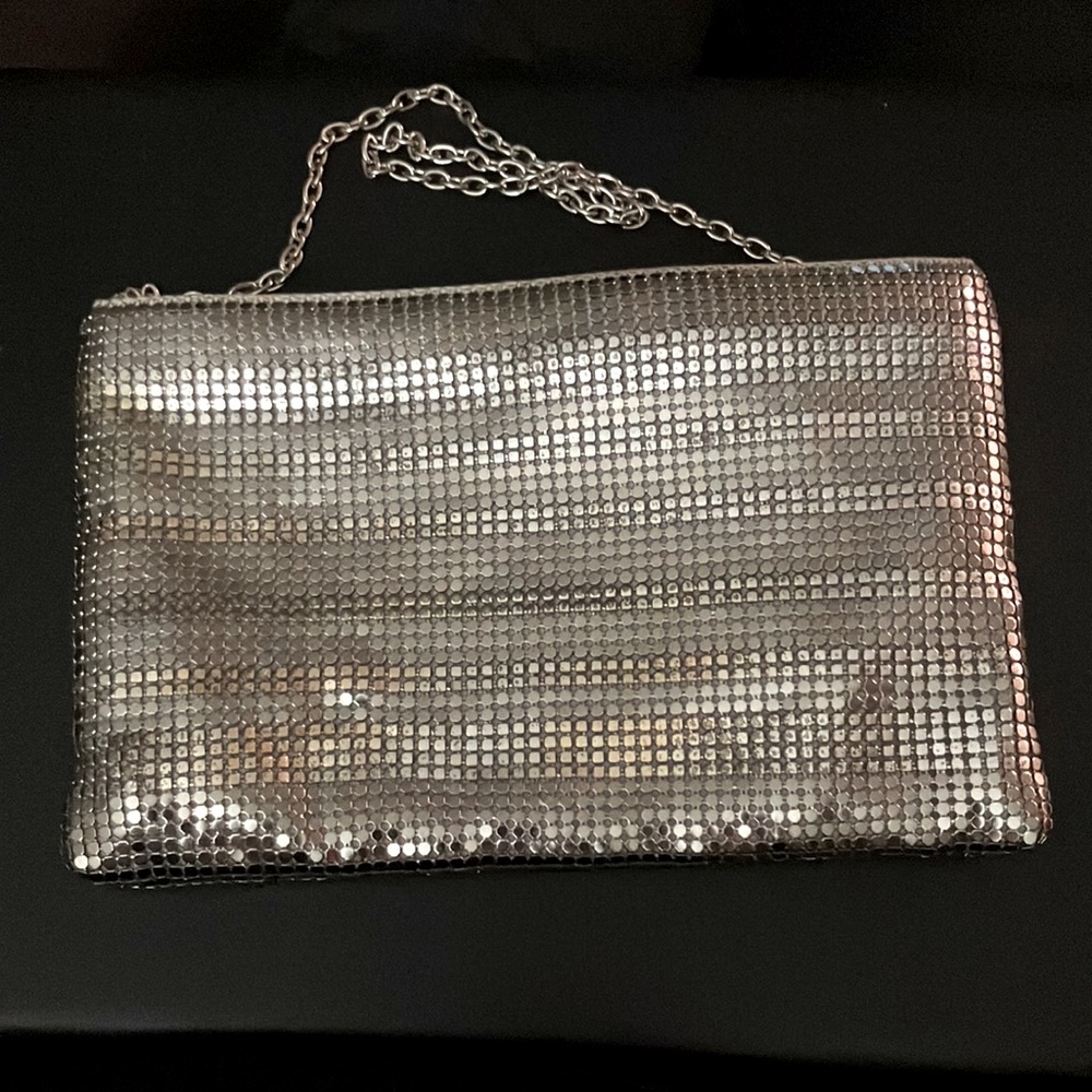 Authentic BCBG MaxAzria Silver Mesh Chrome Evening Wristlet Bag